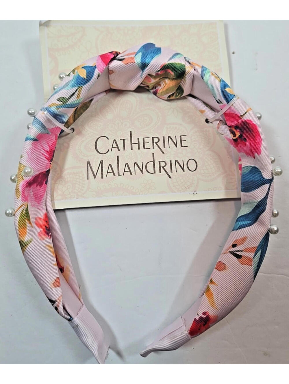 Catherine Malandrino Knot Headband Floral Satin Pearls Garden Coquette Feminine